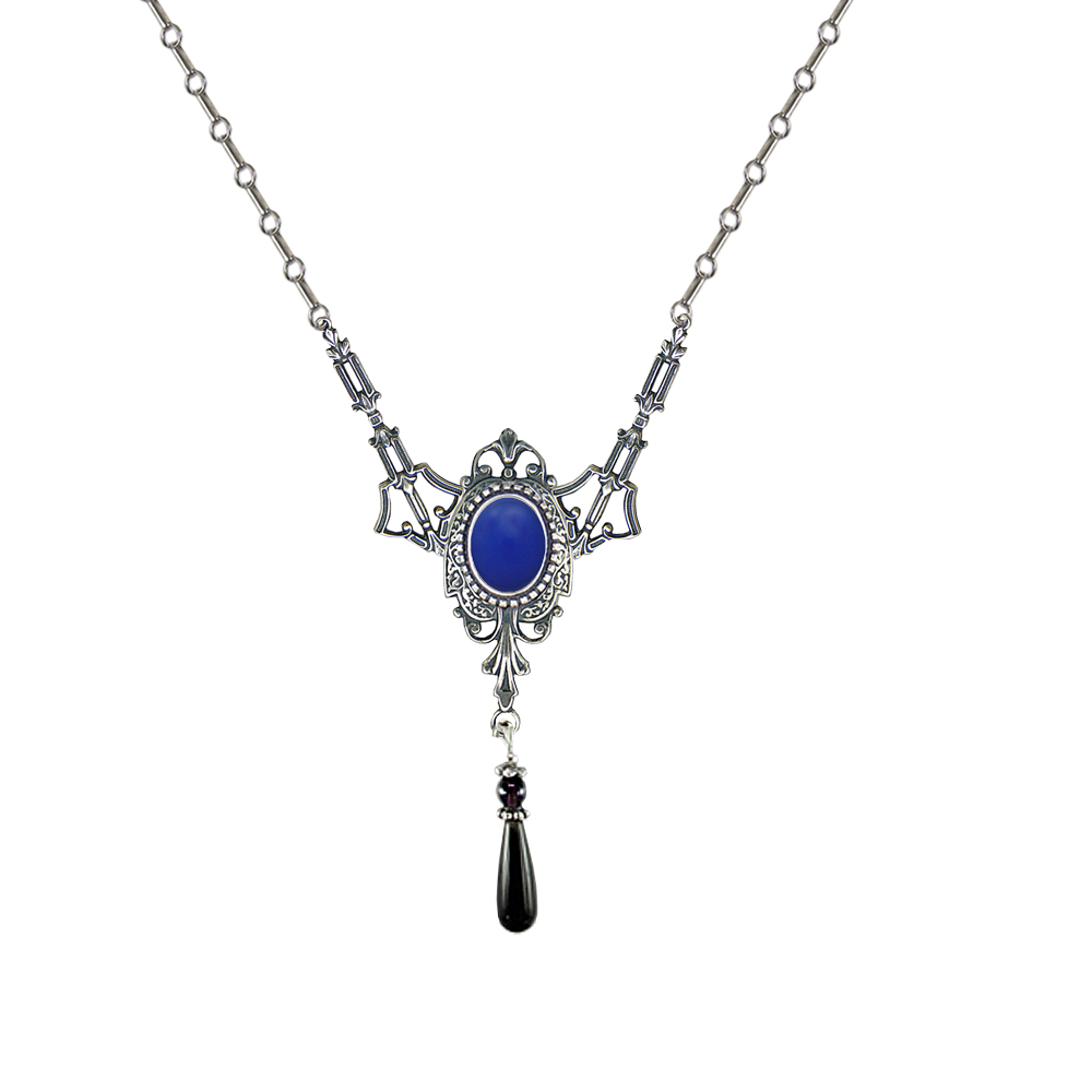 Sterling Silver Victorian Necklace With Blue Onyx